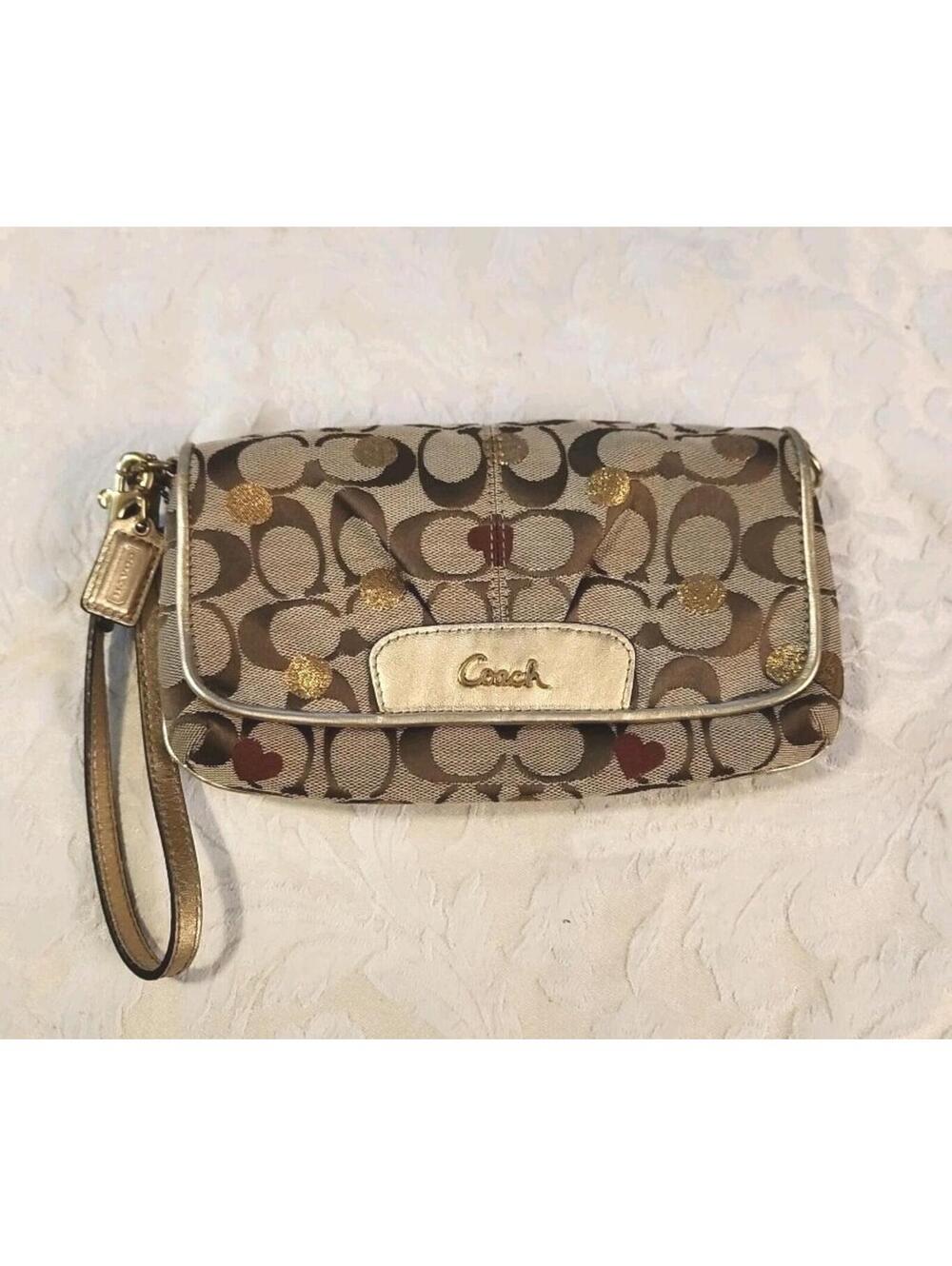 COACH SECRET ADMIRER LARGE FLAP WRISTLET Card Holder Wallet KHAKI  Brown